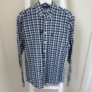 johnnie-O Hangin’ Out Navy and White Plaid Button Down Shirt Size Small